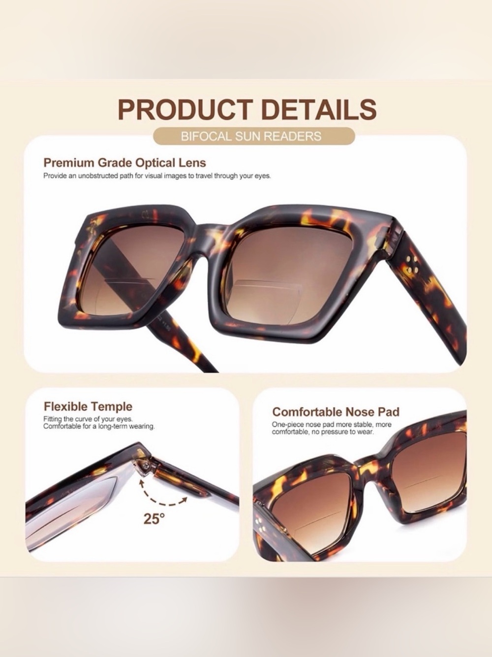 Woman's Black Fashion Bifocal Reading Sunglasses UV400 +1.5, Black, OS - Picture 3 of 7